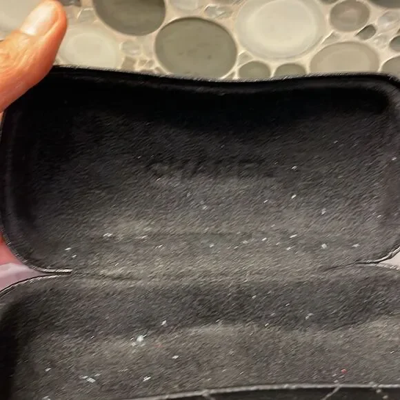 Chanel black leather quilted sunglass case. No sunglasses just the case